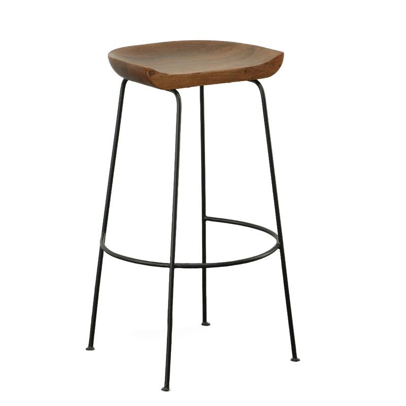 Set of Two 25" Chestnut and Black Solid Wood and Steel Backless Counter Height Bar Chairs