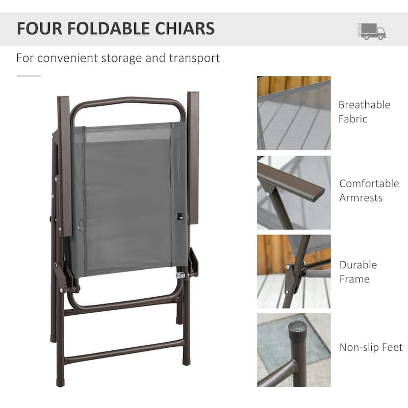 6 Piece Patio Dining Set for 4 with Umbrella, Outdoor Table and Chairs with 4 Folding Dining Chairs & Round Glass Table