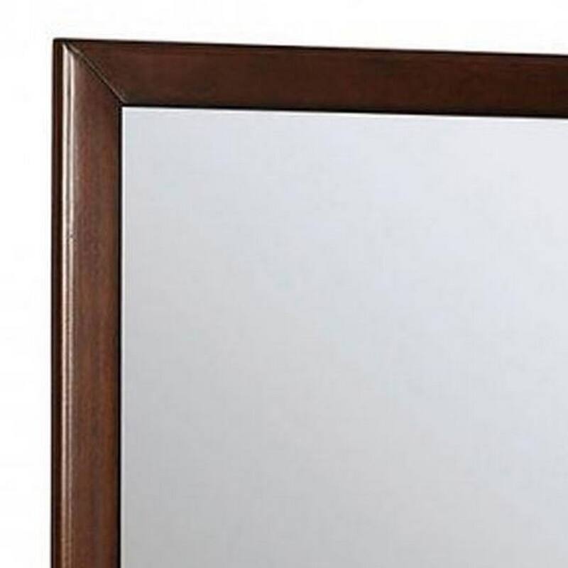 32 Inch Transitional Style Wooden Frame Mirror, Cherry Bed Bath