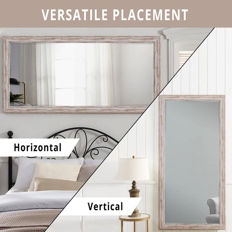 Rustic Full-Length Floor Mirror - 66" x 32" Rectangular Wood Frame Full Body Mirror for Living room, Bedroom