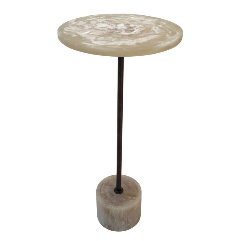 Solace Round Accent Table - Resin Top and Iron Frame Pedestal Base Table Antique Copper Finish