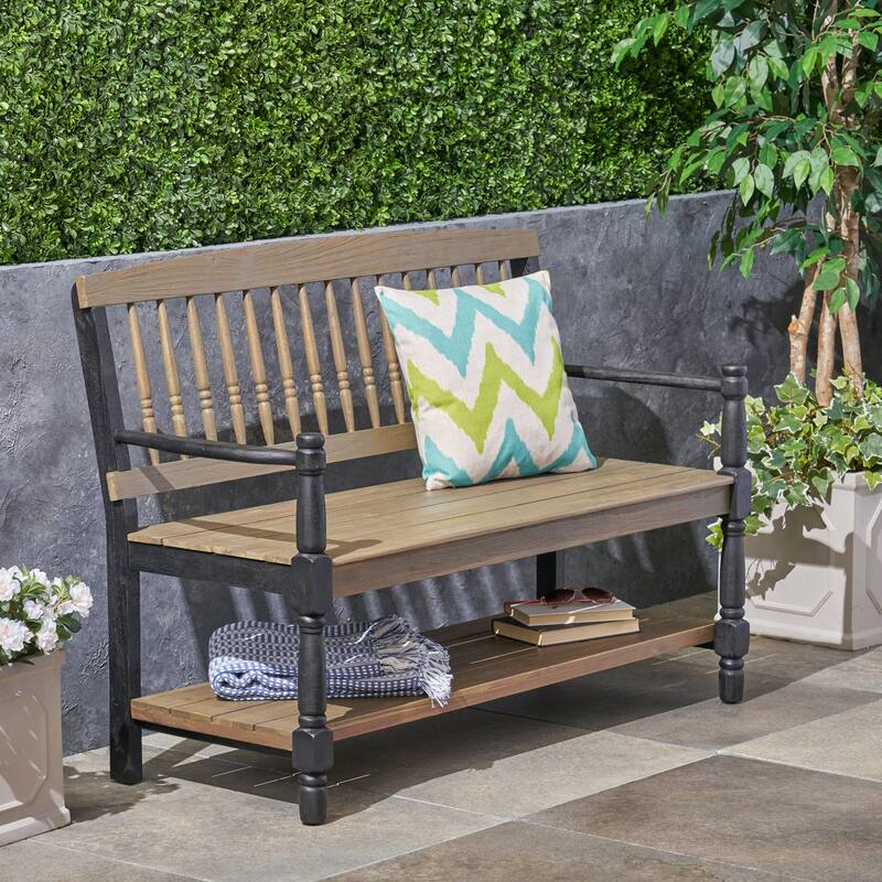 Lennon Acacia Wood Bench with Shelf by Christopher Knight Home