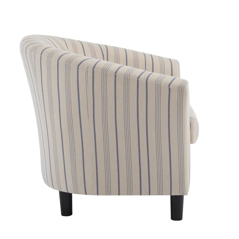 Beige Blue Stripe Club Chair Side Chair Office Chair Coffee Chair Corner Chair Dining Chair Arm Chair with Wood Legs