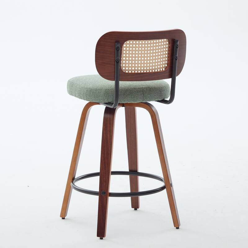 GDFStudio - Renley Rustic 26" Rattan Cane Back 360° Swivel Counter Height Bar Stools