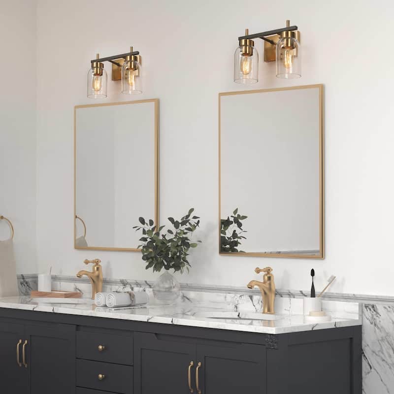 Modern Black Gold 2/3-Light Bathroom Vanity Lights Linear Wall Sconces for Powder Room