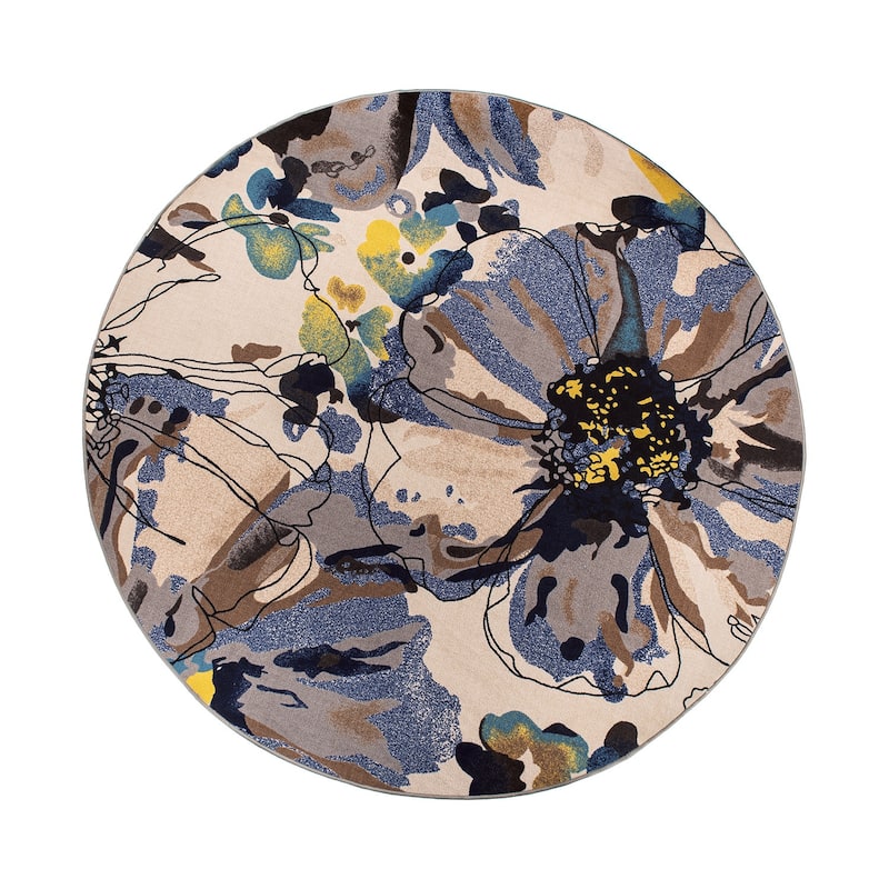 World Rug Gallery Modern Bright Flowers Non-Slip Area Rug Multi - 8' Round - Cream