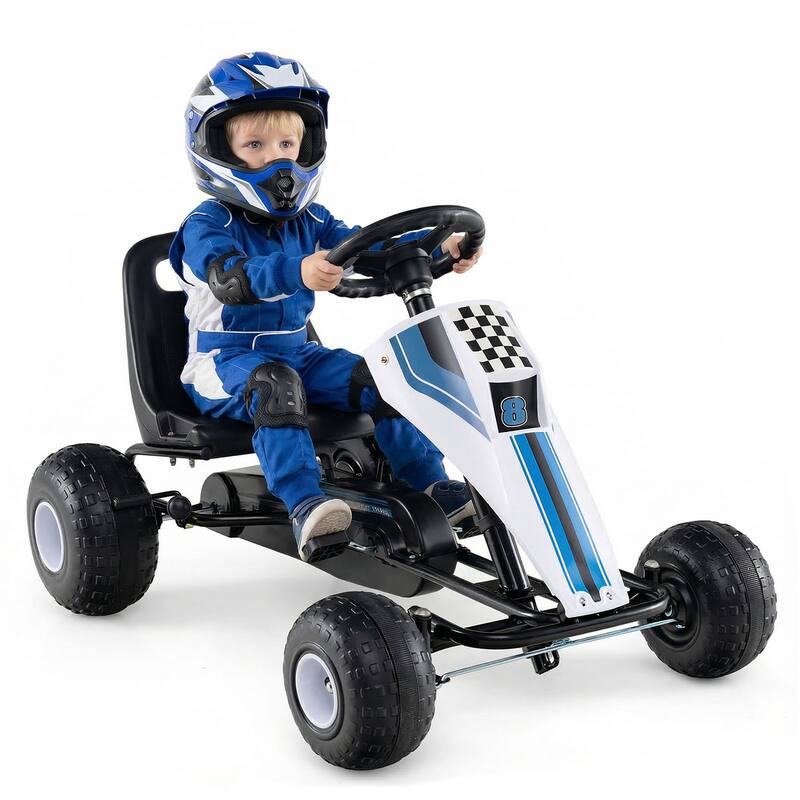 Gymax Pedal Go Kart for Kids 4-Wheel Ride On Toy w/ Steering Wheel &