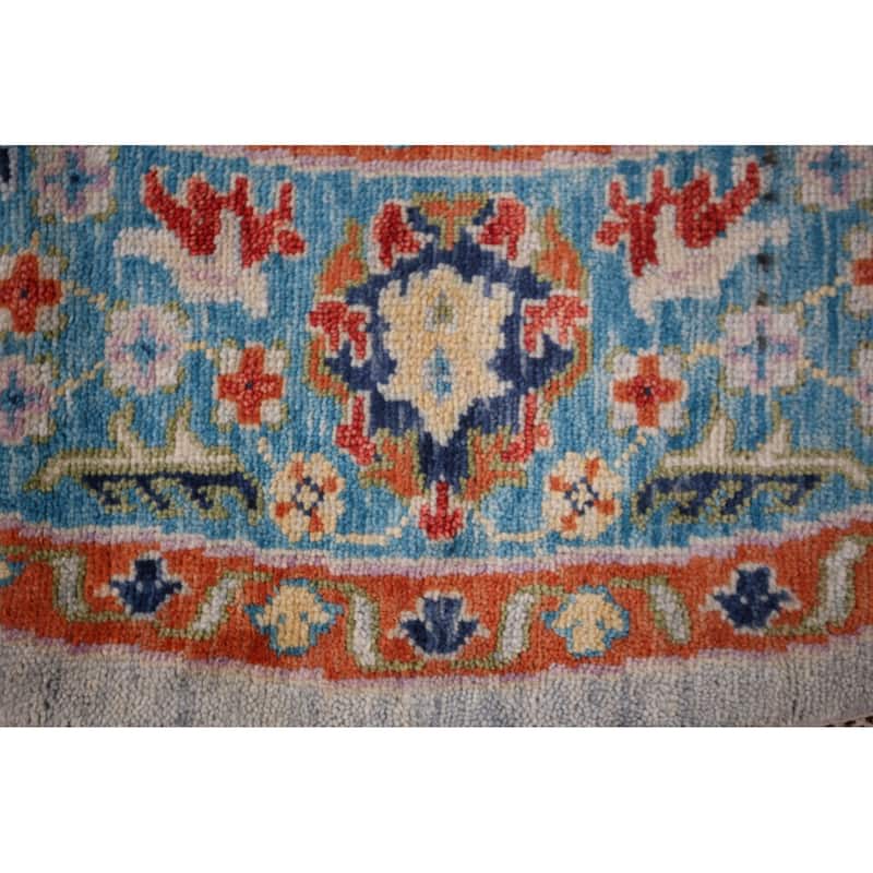 Oushak Indian Round Rug Hand-Knotted Wool Carpet - 8'10"x 9'1"
