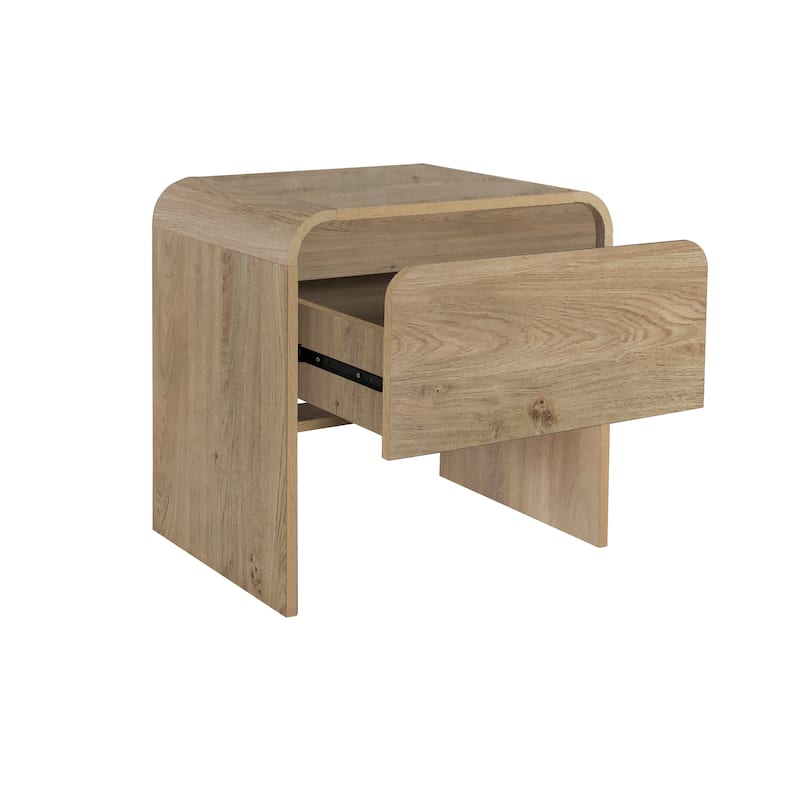 Maria Side End Table, Drawer and Waterfall Style, Beige Wood 22 Inch