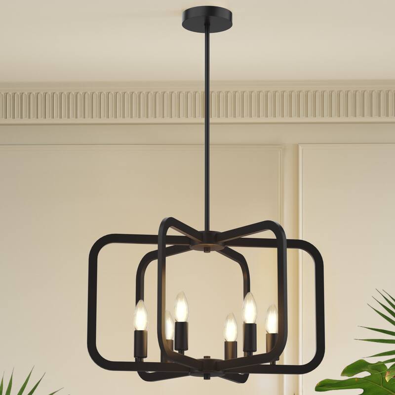Modern Geometric 6-Light Black Pendant Chandelier