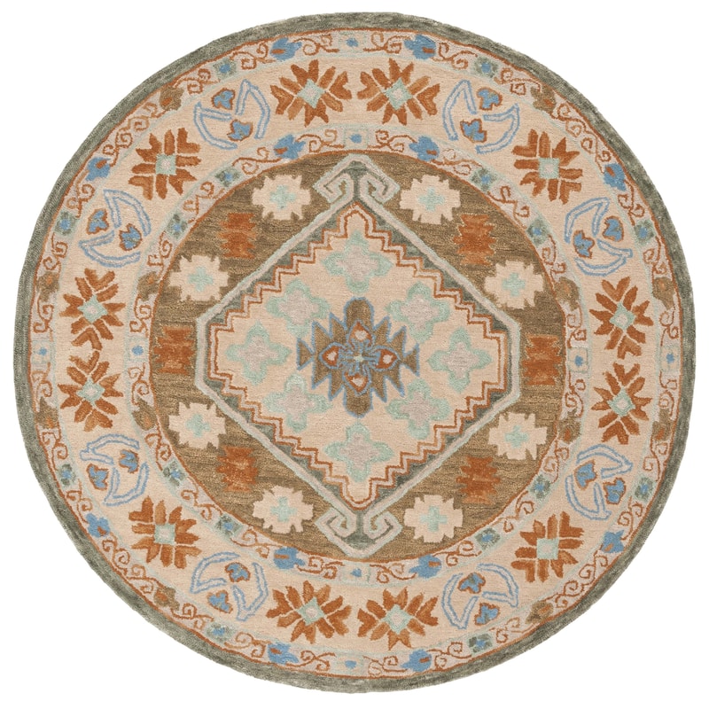 SAFAVIEH Handmade Heritage Stelia Traditional Wool Rug - 6' Round - Ivory/Light Blue