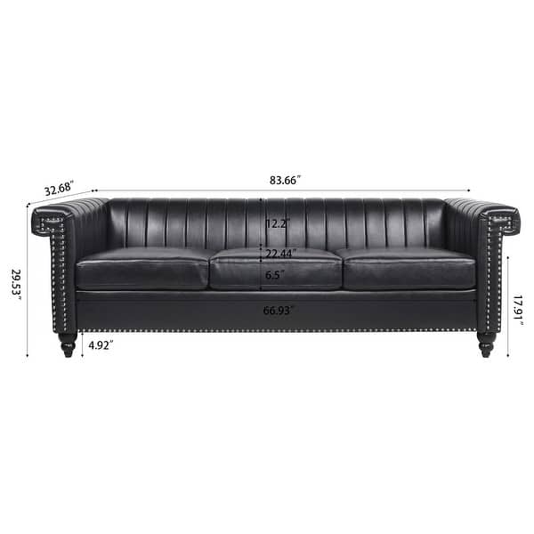 Modern Style PU Leather Upholstered 3-Seat Sofa with Recessed Arm - Bed ...