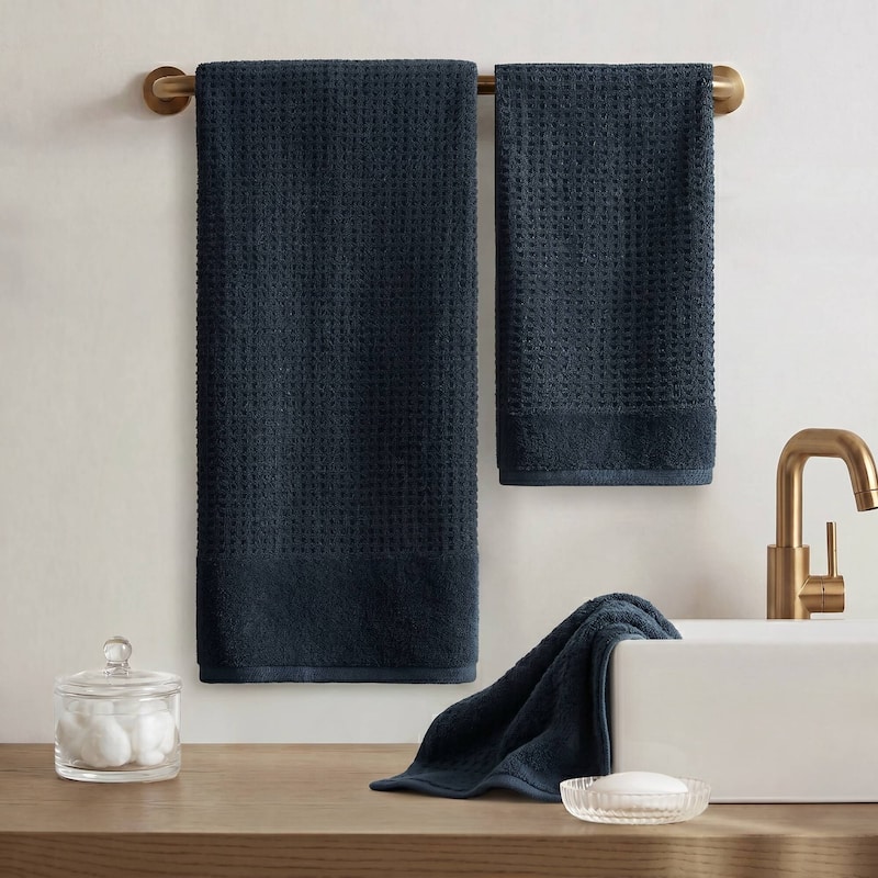 Madison Park Spa Waffle Cotton Waffle Jacquard Antimicrobial Bath Towel 6 Piece Set