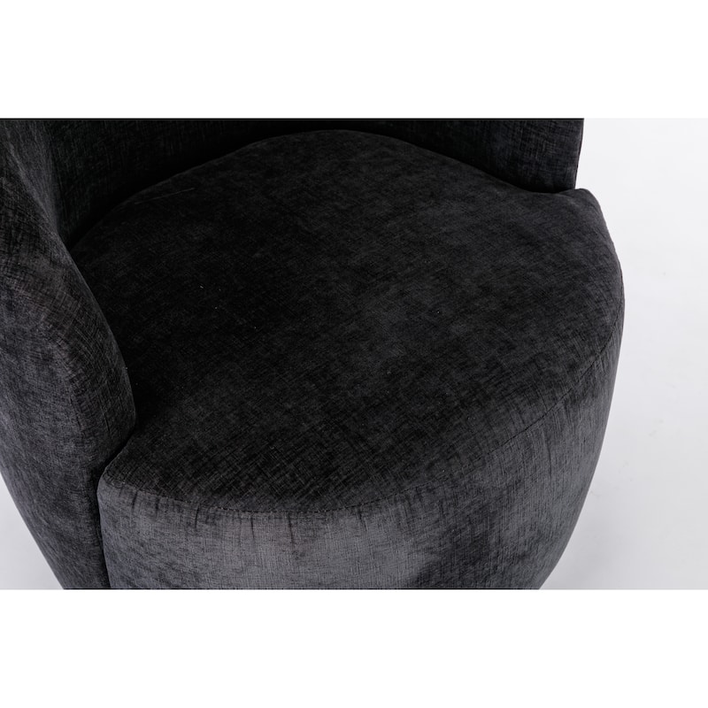 Chenille Upholstered Swivel Barrel Chair, Round Single Leisure Sofa Chair, Club Chair with Backrest & Metal Base