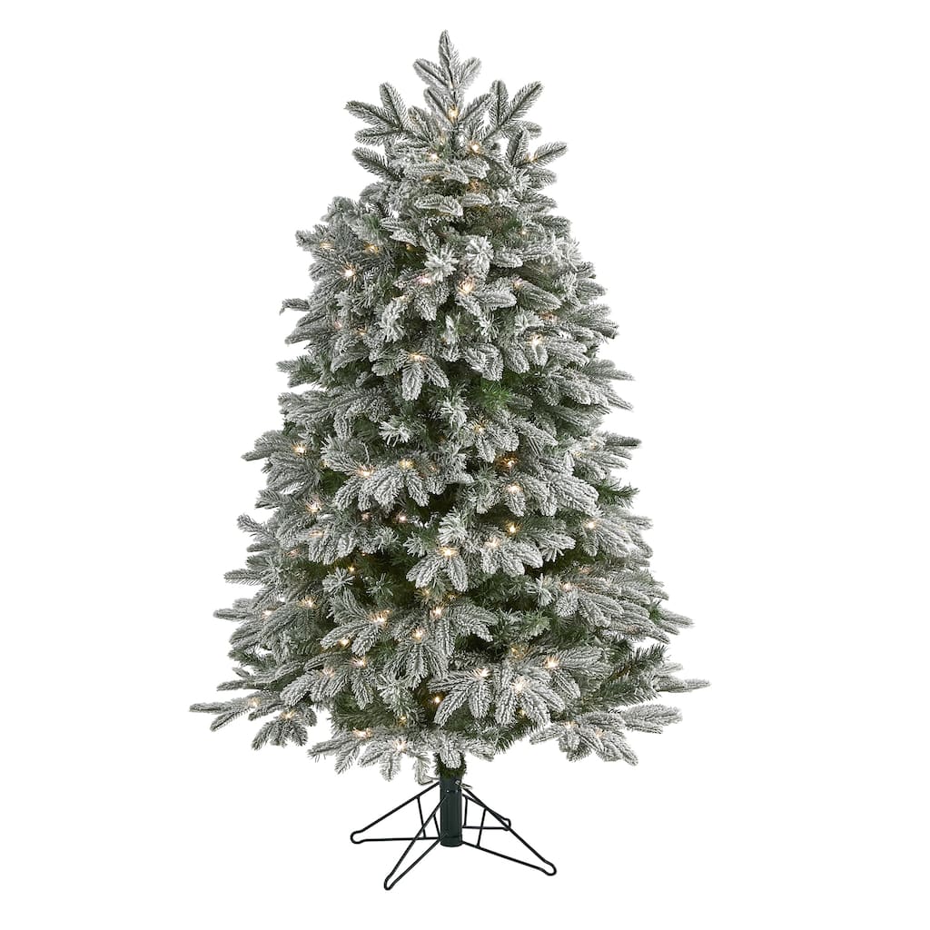 5' Flocked Colorado Mountain Fir Artificial Christmas Tree with 300 Warm White Microdot (Multifunction) LED Lights