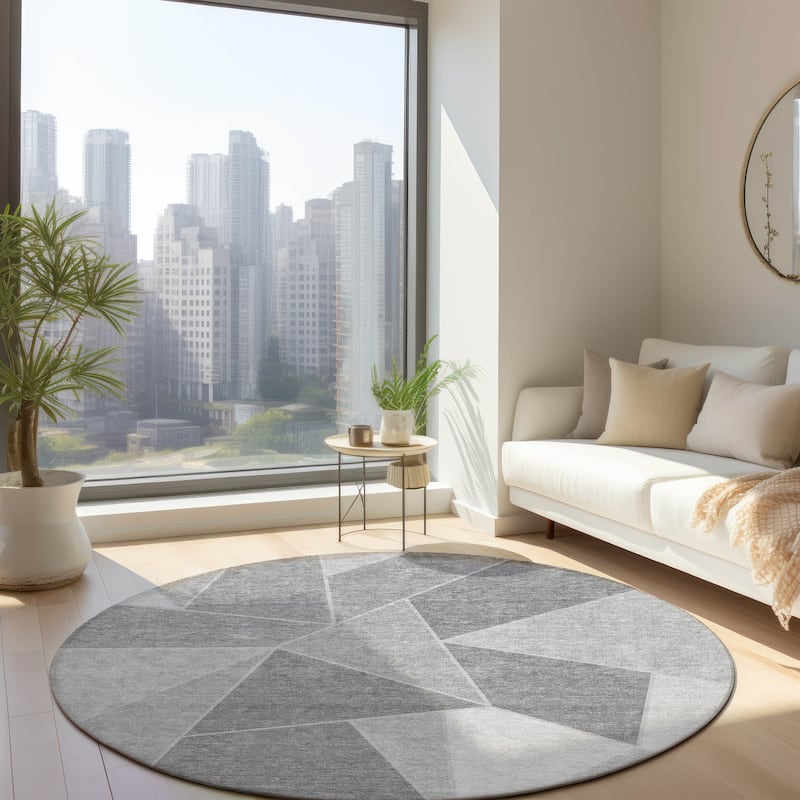 Machine Washable Indoor/ Outdoor Chantille Modern Mosaic Rug - Gray - 8' x 8'