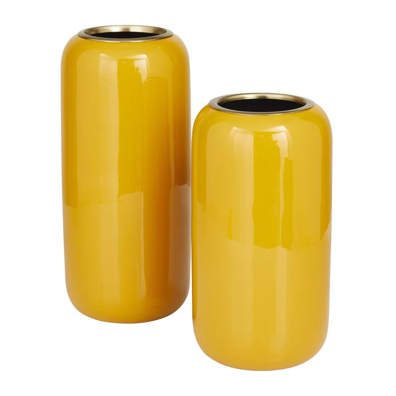 Metal Decorative Vase - Set of 2 Yellow - Roche River Decor