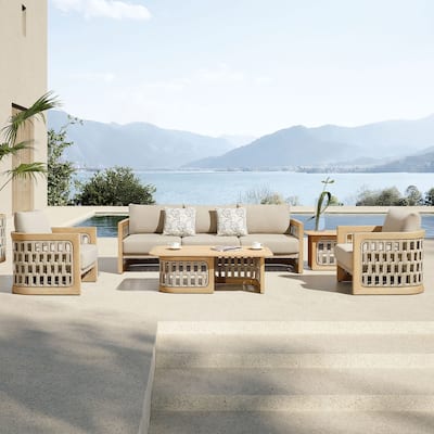 HIGOLD Riva 4-Pieces Outdoor Patio Sofa Set, Teak Patio Conversation Set