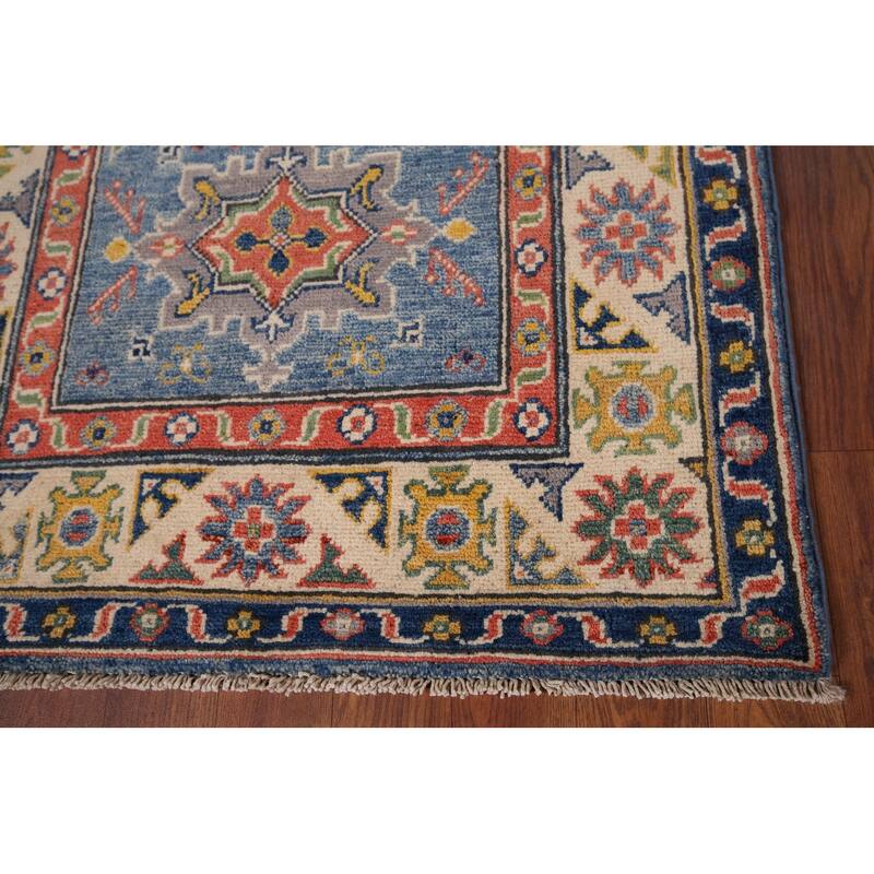 Blue Kazak Foyer Rug Handmade Floral Wool Handmade Wool Carpet - 2'7" x 4'0"