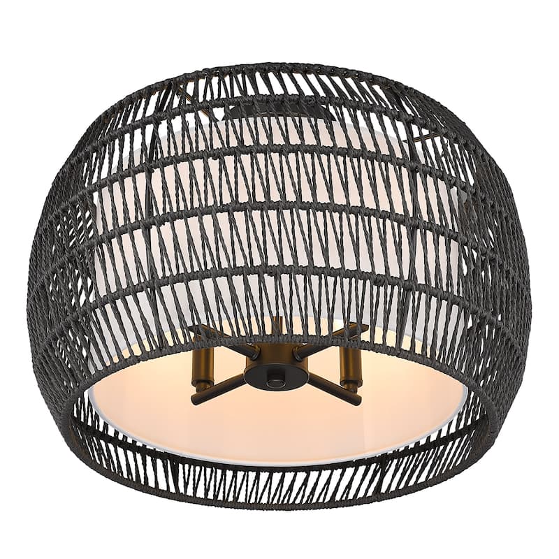 Golden Lighting Everly 4-light Semi-Flush Mount in Matte Black and Natural Rattan shade