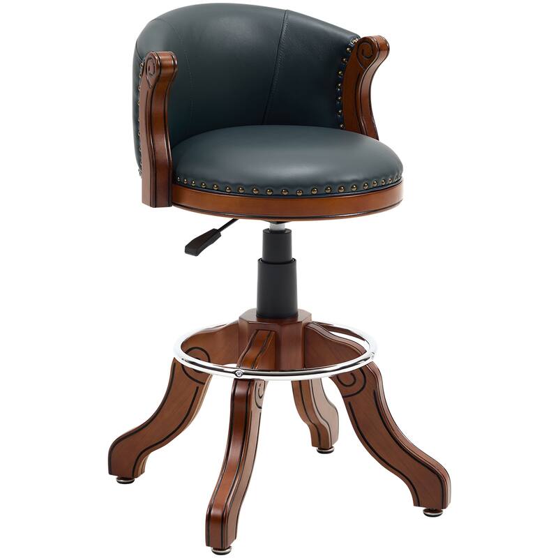 Cow Print Leather Swivel Bar Stool with Back, Wooden Frame & 360-Degree Spin, Bar Height, Blue
