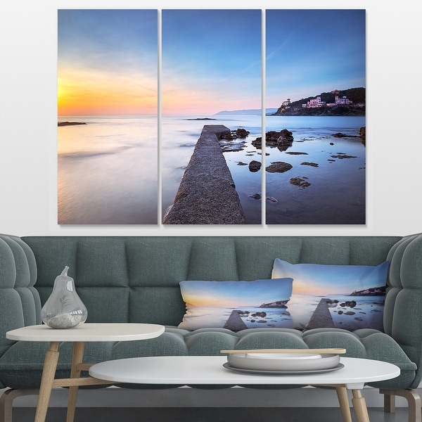 Designart Castiglioncello Bay Concrete Pier Seascape Canvas Art Print 36x28 3 Panels On Sale Overstock 32979381