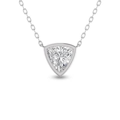 Marquee Lab Grown 1/2 Carat Trillion Shaped Bezel Set Diamond Solitaire Pendant in 14K White Gold