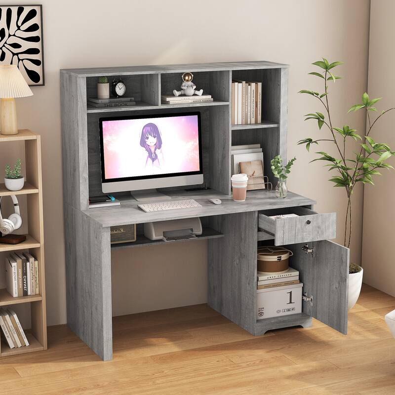 Modern Computer Office Desk with Charging Ports and Lockable Storage for Home Office or Compact Workspaces