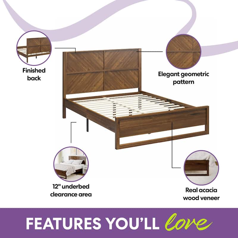 Anmytek Wooden Bed Frame with Headboard Archer Style Modern Platform Bed Full Queen King Size Solid Wood Bed Frame