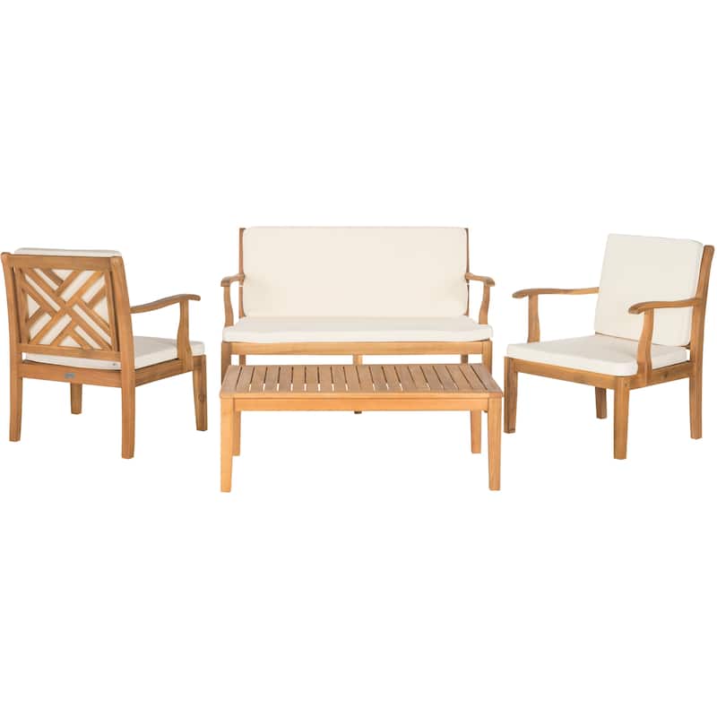 SAFAVIEH Outdoor Arely Acacia Wood 4-Piece Patio Set - 48W x 32D x 25H