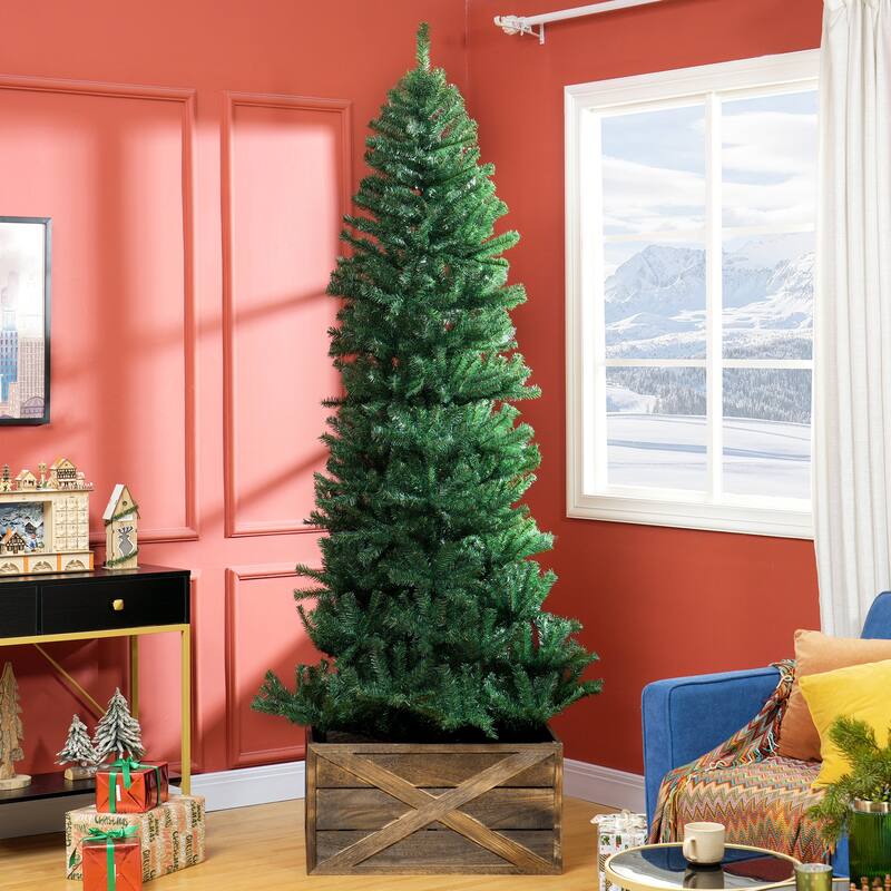 8' Slim Fir Christmas Tree, Artificial and Flame-Retardant with Realistic Branches