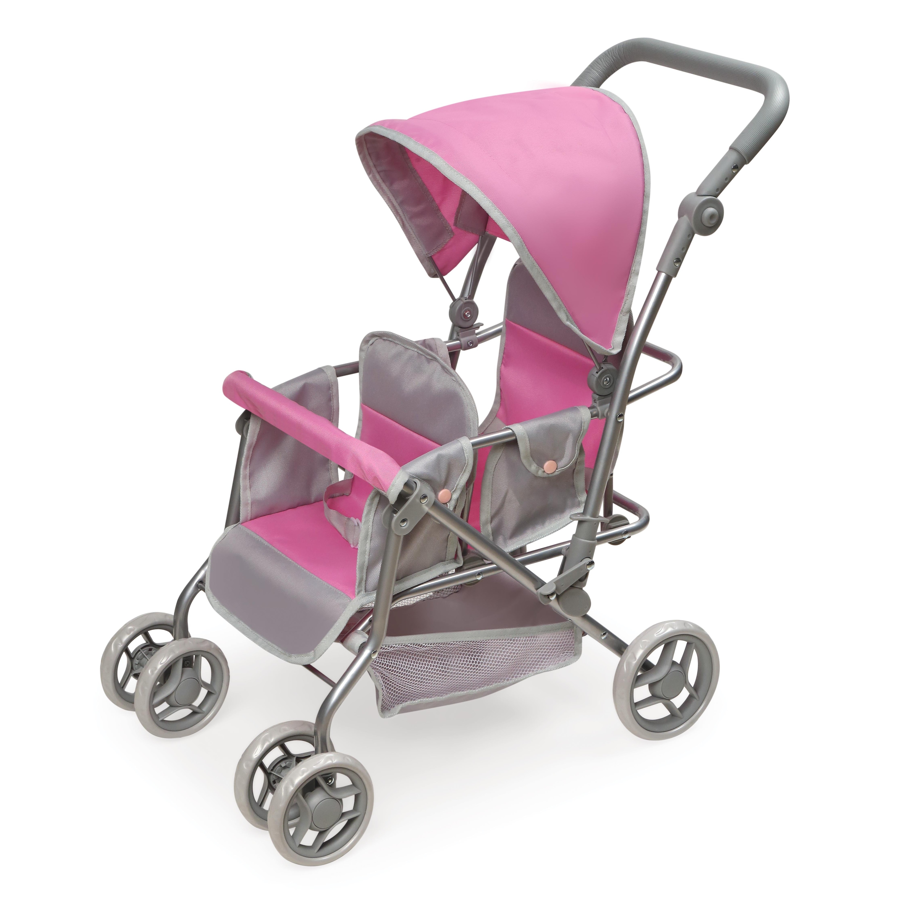 Badger Basket Cruise Folding Inline Double Doll Stroller - Gray/Pink