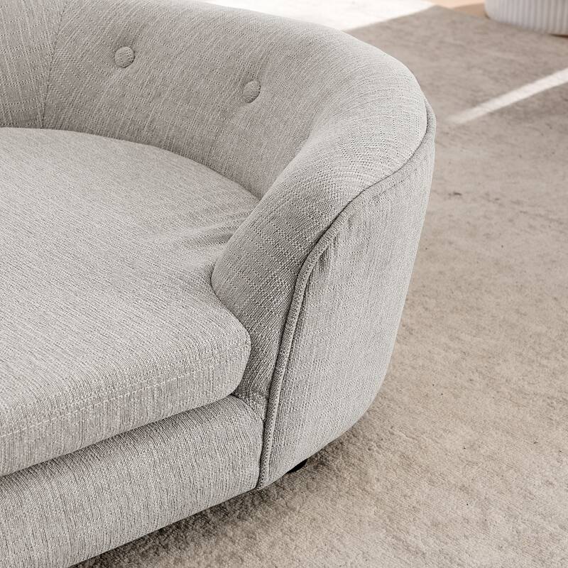 Oval Semi-Enclosed Dog Sofa, Durable Linen Material, Button-Tufted Backrest, High-Center Low-Sides Support Plush Comfort-Beige