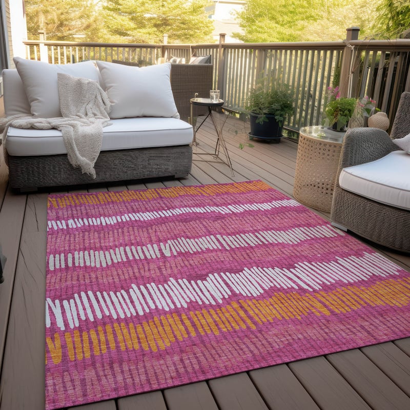 Machine Washable Indoor/ Outdoor Chantille Abstract Stripe Rug