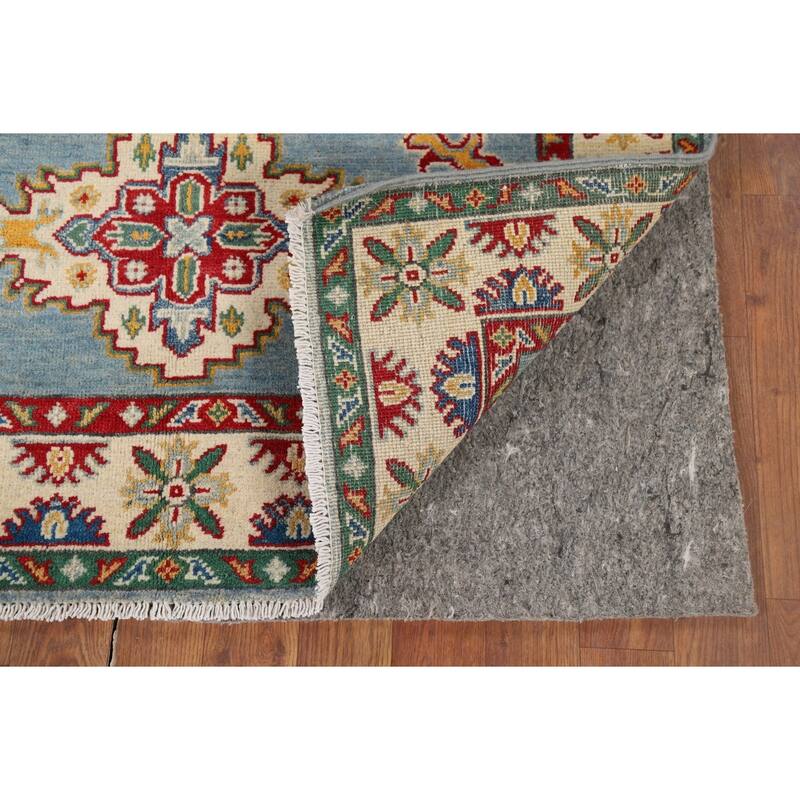 Light Blue Medallion Kazak Oriental Rug Hand-Knotted Wool Carpet - 3'5" x 4'10"