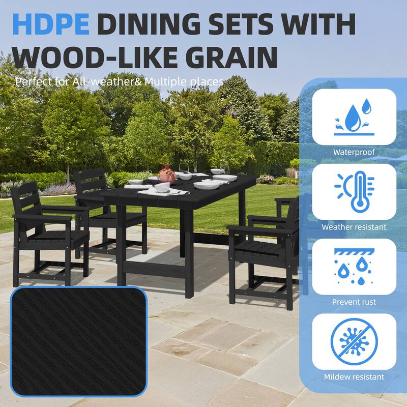 5-Piece HDPE Outdoor Dining Table Sets with Umbrella Hole - 1-Table 4-Chairs