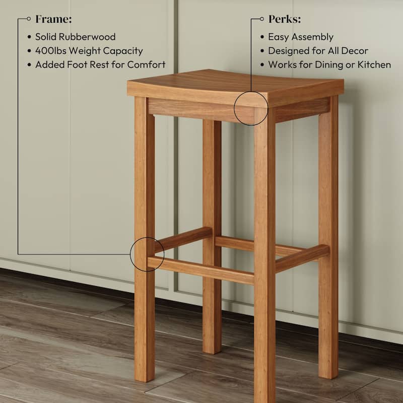 Now Furniture Solid Wood Backless Saddle Seat Bar Height Stool