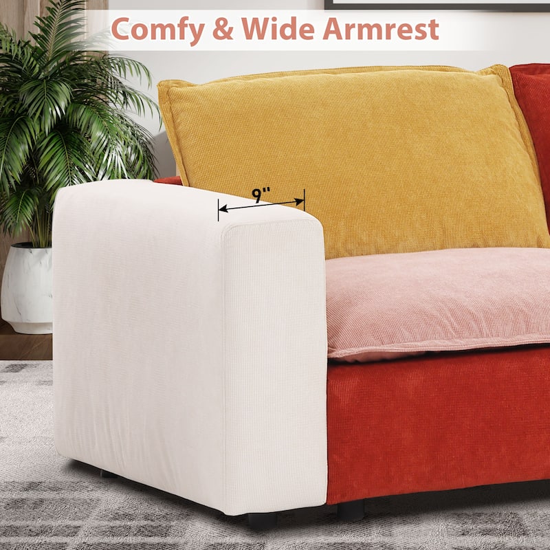 Modular Sectional Sofa, Modern Comfy Cloud Sofa Couch, Corduroy Rainbow Deep Seat Sofa with Movable Cushion