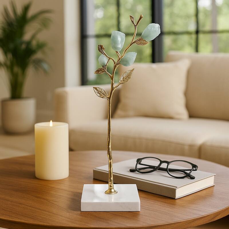 Metal Tree Sculpture on Marble Base Charming Living Room, Office, Home Decor - 4.75" x 6" x 14"