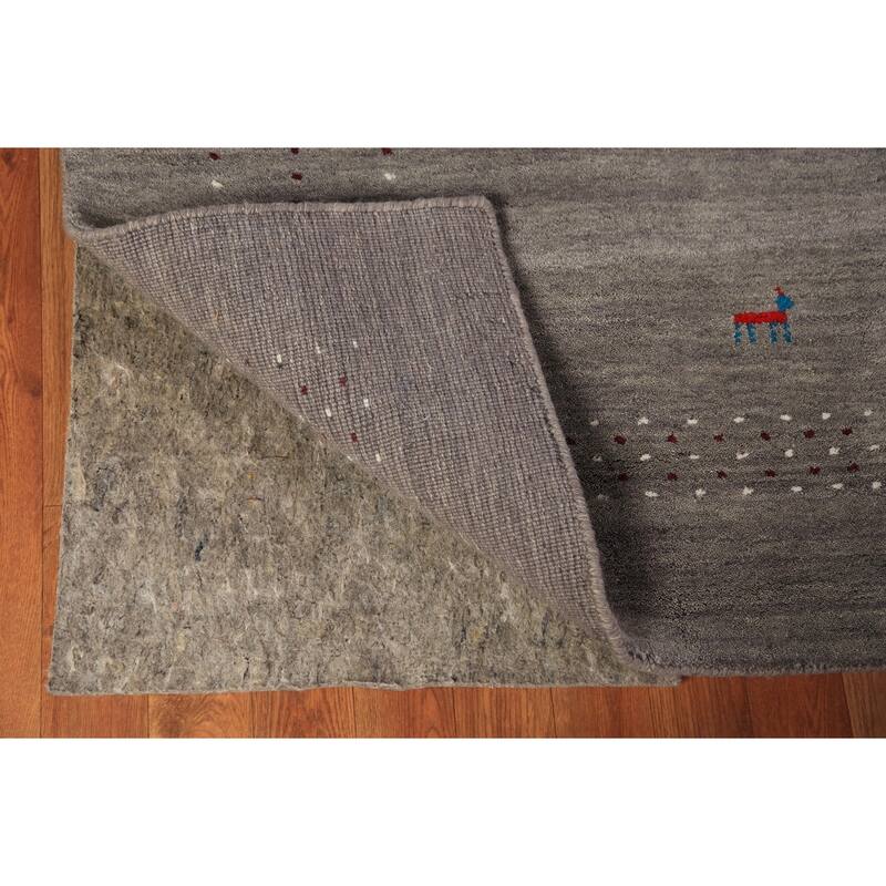 Tribal Gabbeh Oriental Area Rug Handmade Grey Modern Wool Carpet - 5'8" x 7'10"