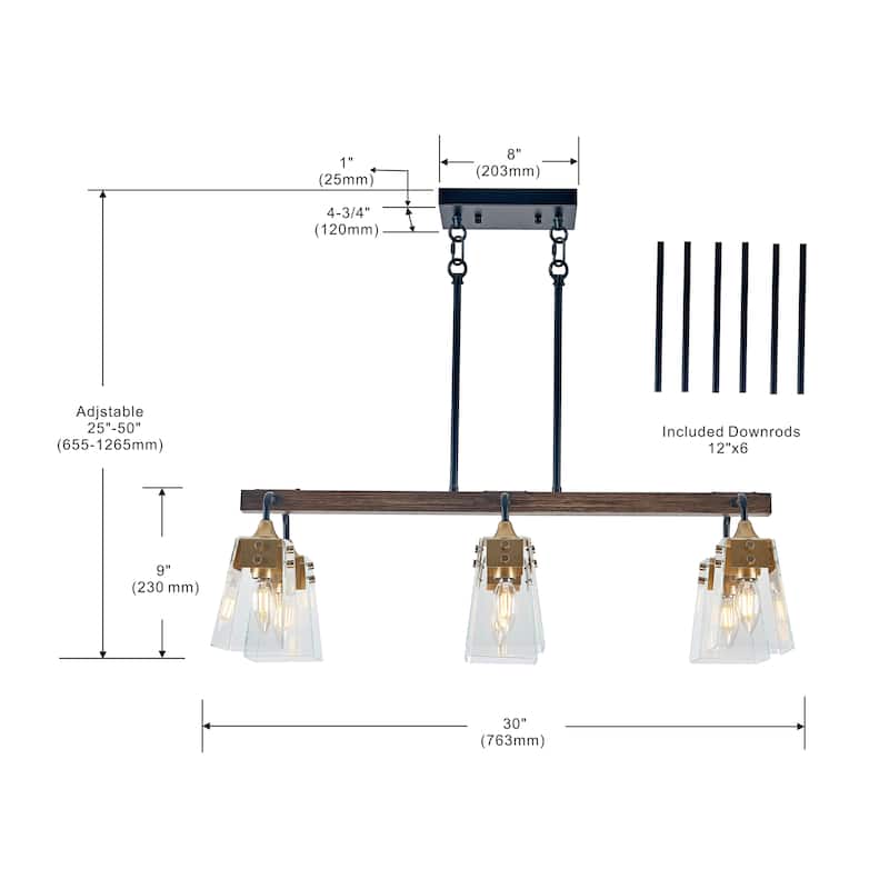 29 inch wood painted gold chandelier 6 LT - Wood Painted
