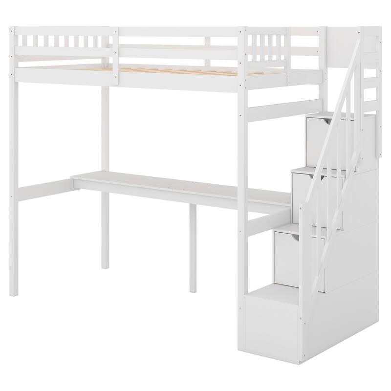 Twin Loft Bed with Built-in Desk and Storage Staircase for Small Bedrooms, Children's Bedrooms