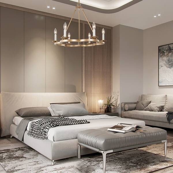Modern Glam Wagon Wheel Chandelier 6 Light Candle Style Pendant Lighting For Dining Room L23 6 Xw23 6 Xh20 5 Overstock 31721302 See more ideas about chandelier bedroom, chandelier, beautiful bedrooms.