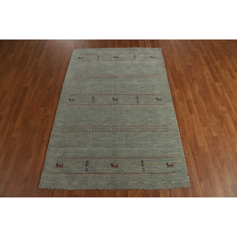 Hand Knotted Oriental 100% Wool Carpet Tribal Animal Pictorial Green Gabbeh Area Rug - 5' 10'' X 3' 11''