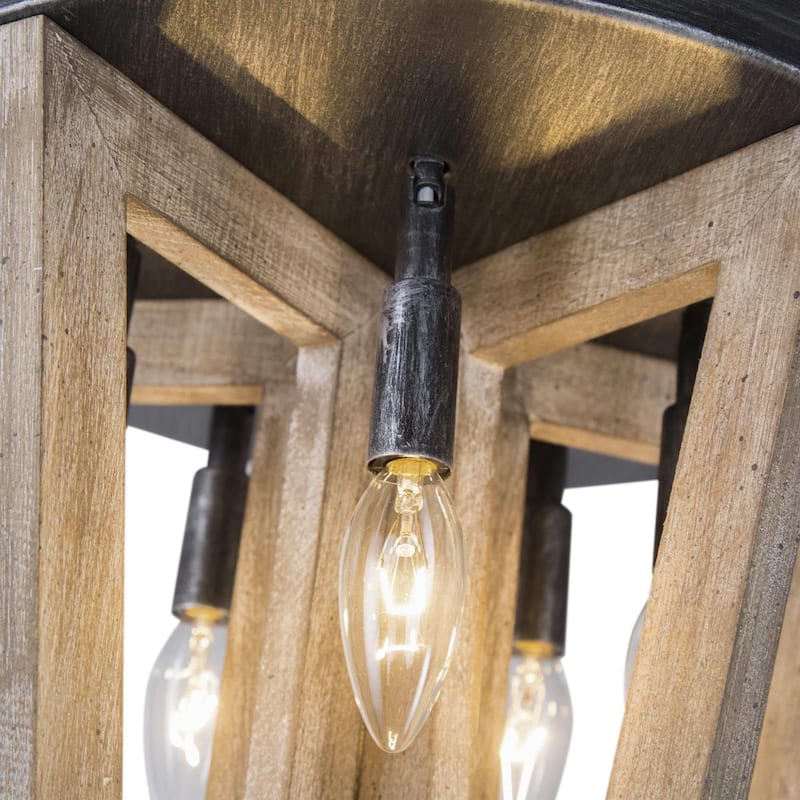 Kiria Rustic Farmhouse 5-light Wood Chandelier Semi-flush Mount Handcrafted Ceiling Lights - L 14.2" x W 14.2 "x H 14.4"