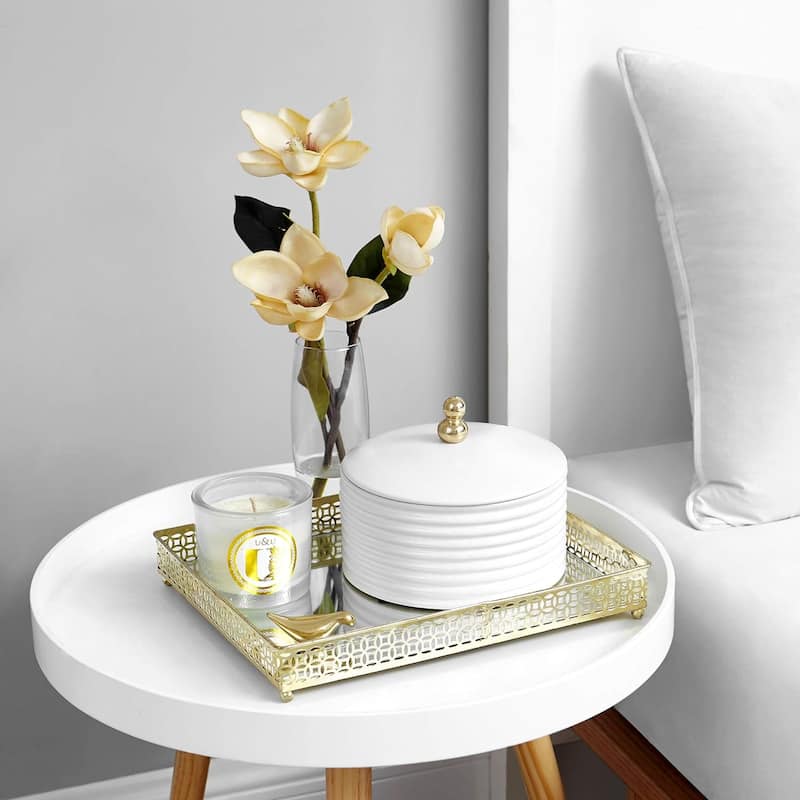 Silver Orchid Costello Gold Metal Mirror Tray - 12.00" x 9.65" x 1.77"H - 12.00" x 9.65" x 1.77"H - Gold