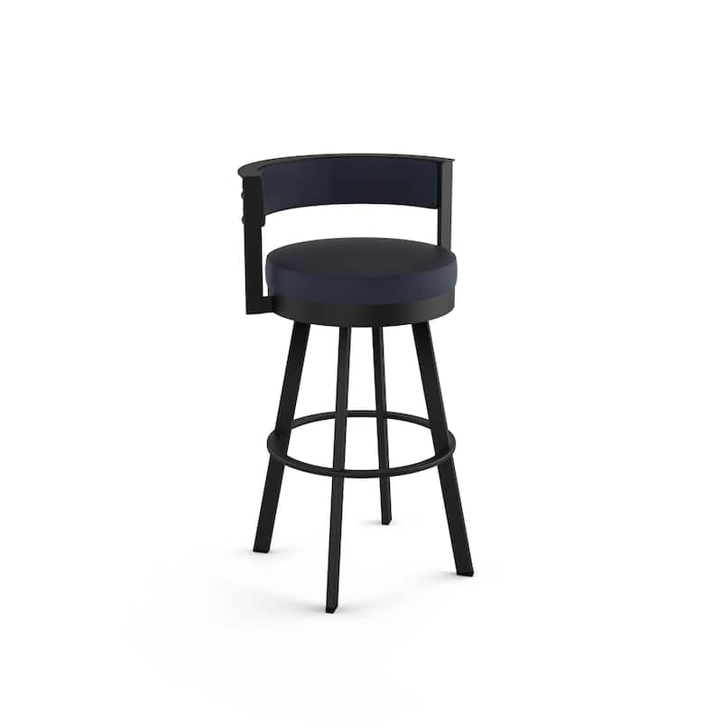 Amisco Browser Swivel Counter Stool - Navy Blue Faux Leather / Glossy Grey Metal