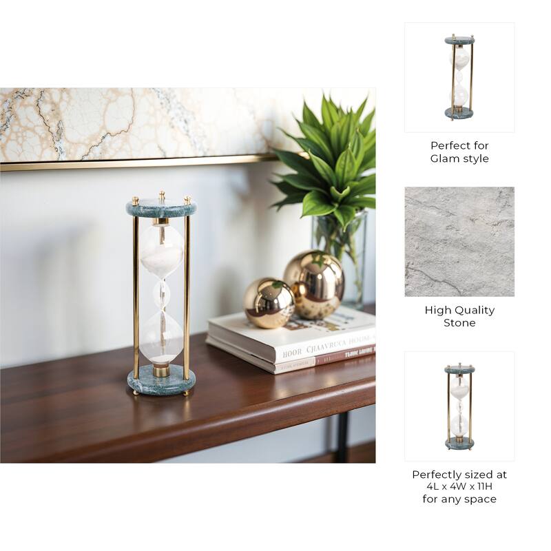 Marble Decoarative Object Hourglass Modern Home Office - 11" Black - 4" x 4" x 11"