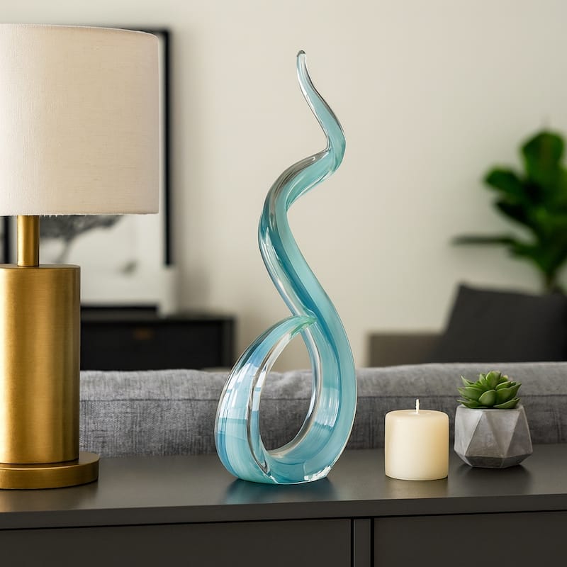 Glass Sculpture Statue Modern Abstract for Home Decor - 18" Blue - 17.75" - Blue - 17.75"