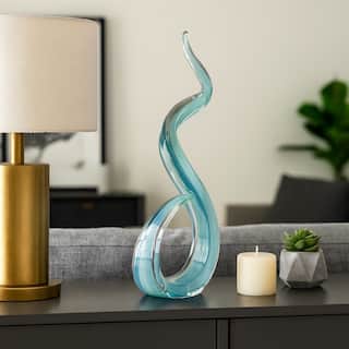 Glass Sculpture Statue Modern Abstract for Home Decor - 18" Blue - 17.75"